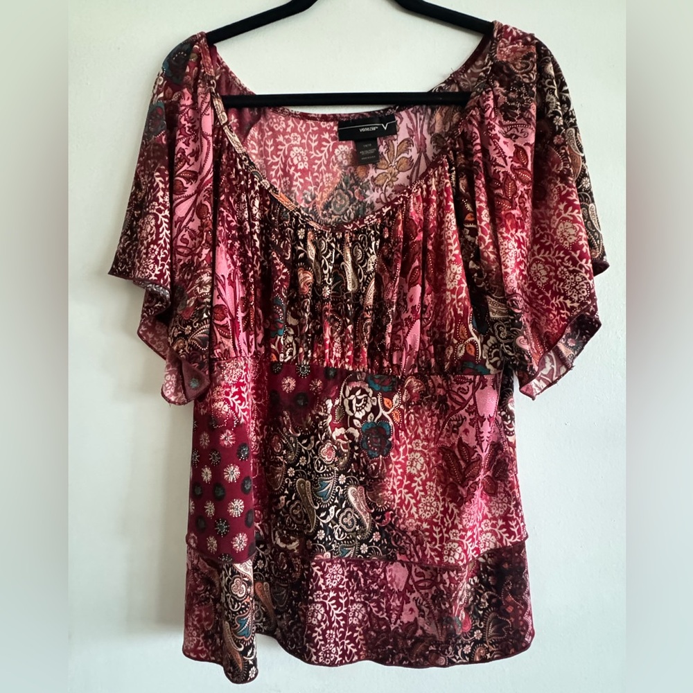 Venezia babydoll boho peasant blouse mixed paisley floral Bell Sleeves Layered